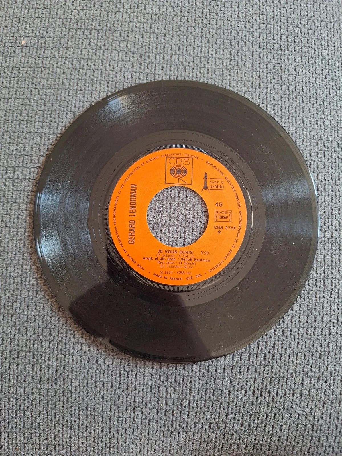Disco 45T Gérard Lenorman - Je vous écris (1974) – photo 4
